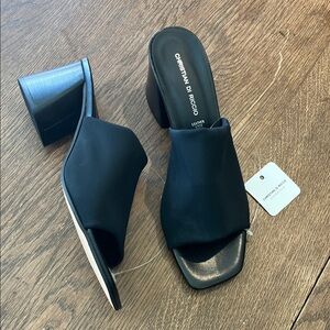 NEW! Christian Di Riccio Black fabric Open-Toe Block Heel Slide size 8.5
